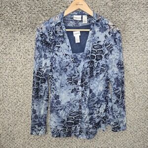 Chicos Top Womens 1 US Medium‎ Blue Mesh Tank Set Button Up Casual Ladies